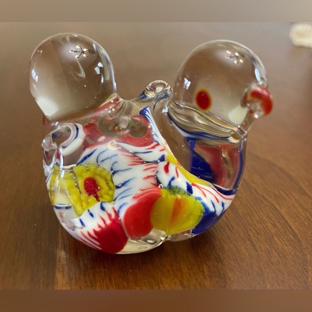 Millefiori Glass Paperweight Love Birds